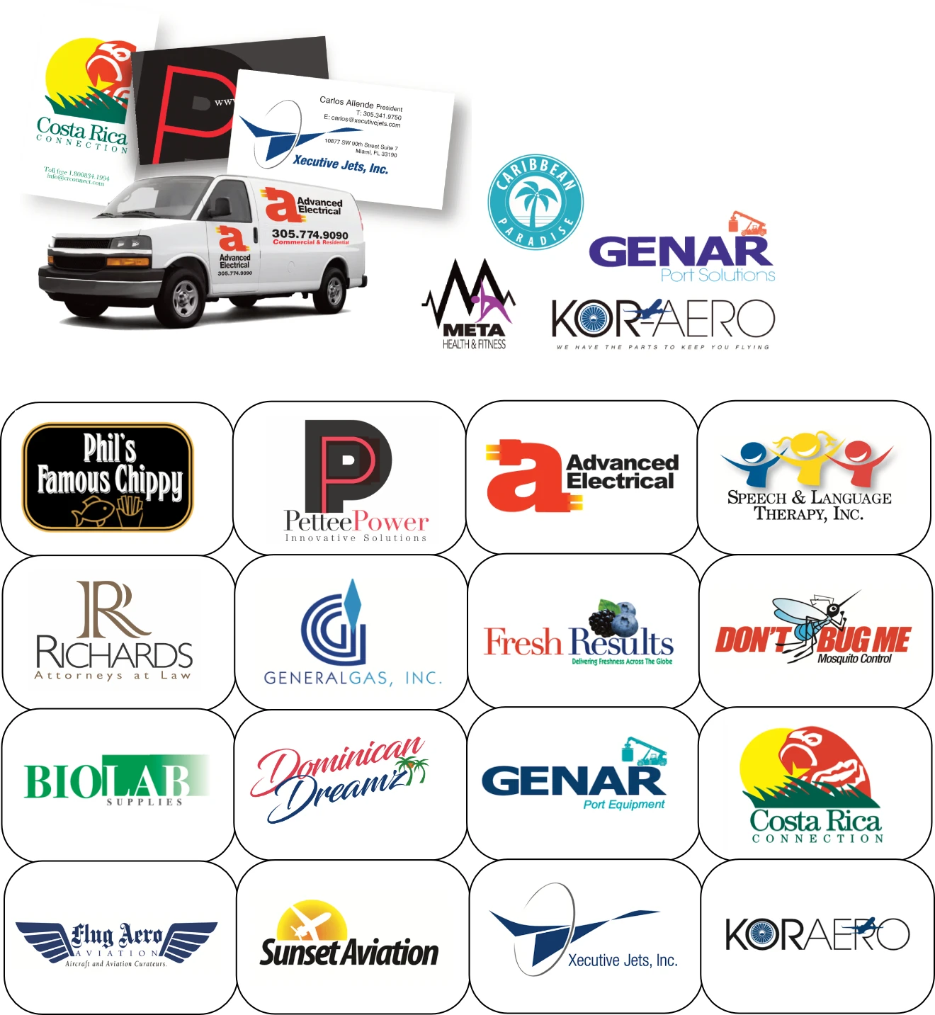 Collection of logo designs made for Miami-based companies.