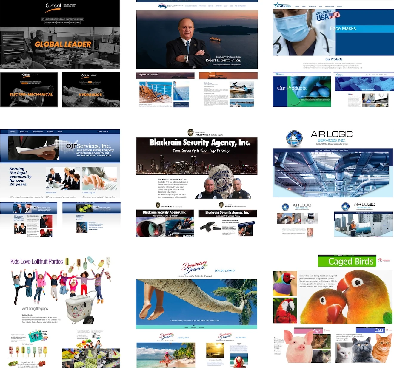 Collection of websites of Miami-based companies.